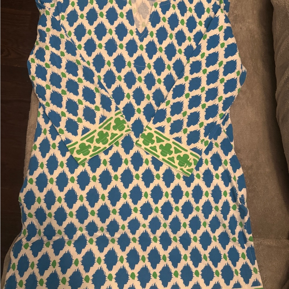 Elegant Blue and Green Long Sleeve Dress